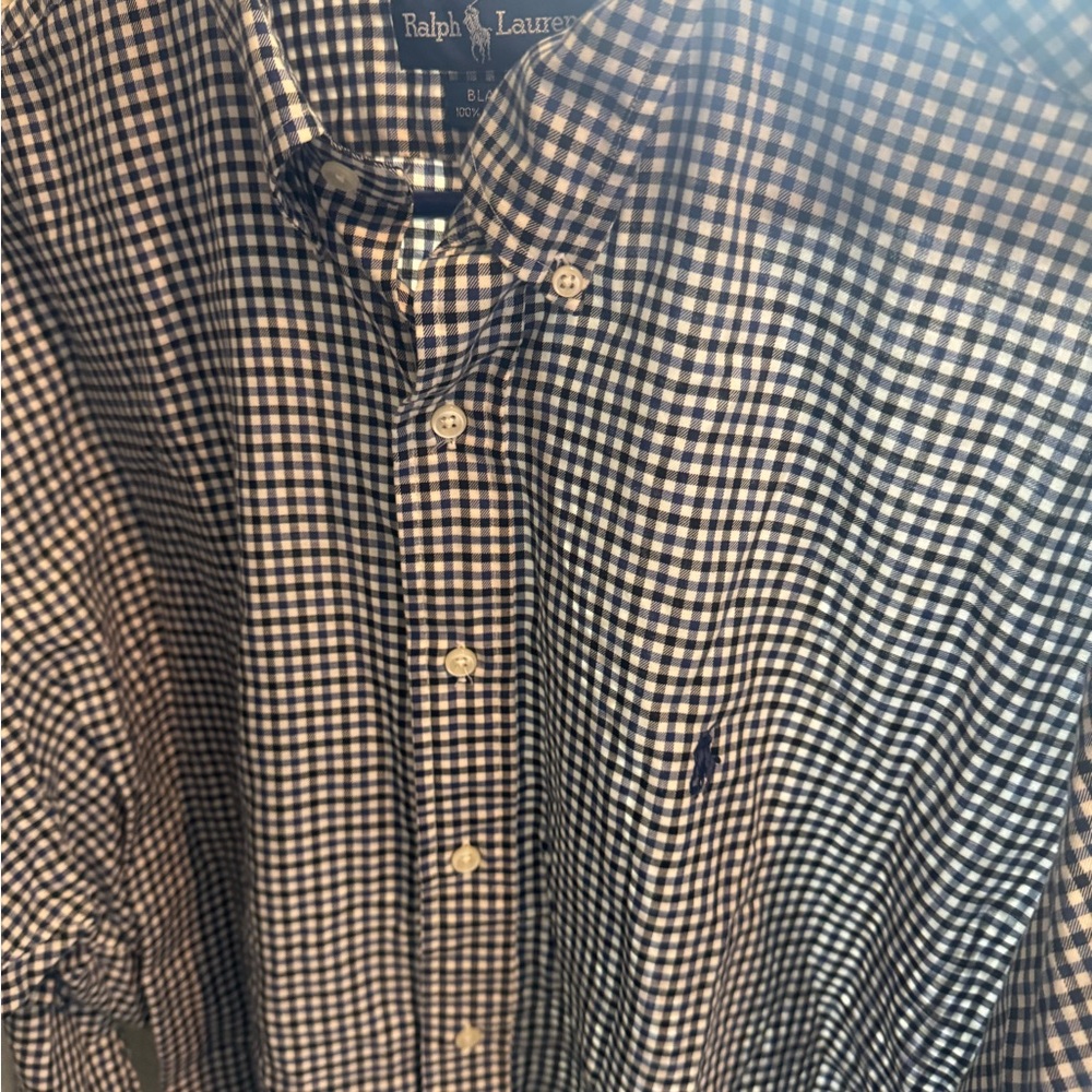Ralph Lauren Men's Navy and White Gingham Shirt